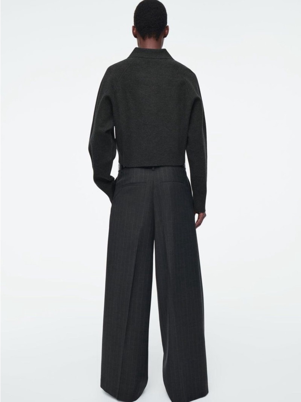 COS Double-Faced Knitted Jacket Dark Gray Zip Front Raglan Cropped Sweater M - Picture 4 of 12